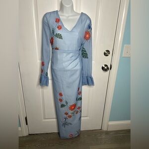 Oc Order Plus Blue Floral Maxi Tea Dress Size L NWT